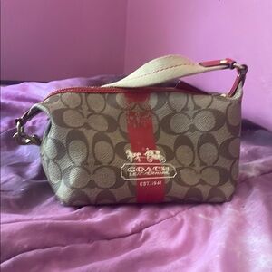 Coach Brown and Red Signature Shoulder Bag